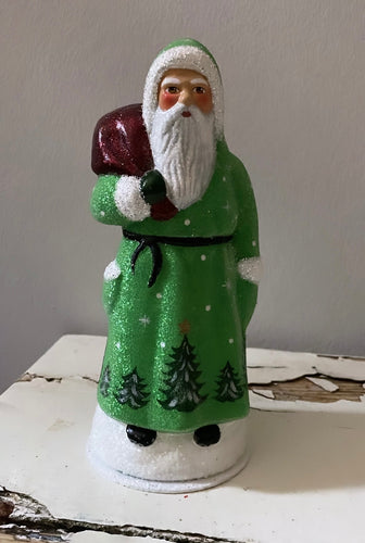 Santa Green Beaded Coat with Hand Painted Tree Motif - Ino Schaller - Bon Ton goods