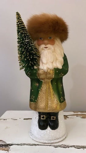 Santa Green Glossy with Gold Trim and Fur Cap - Ino Schaller - Bon Ton goods