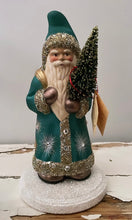 Load image into Gallery viewer, Santa no. 13 - Teal Painted Coat with Brilliant Gold Beaded Trim and Hand Painted Starburst Motif- Ino Schaller
