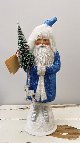 Santa no. 18 - Beaded True Blue with Silver Trim and Rocking Horse Decor - Ino Schaller - Bon Ton goods