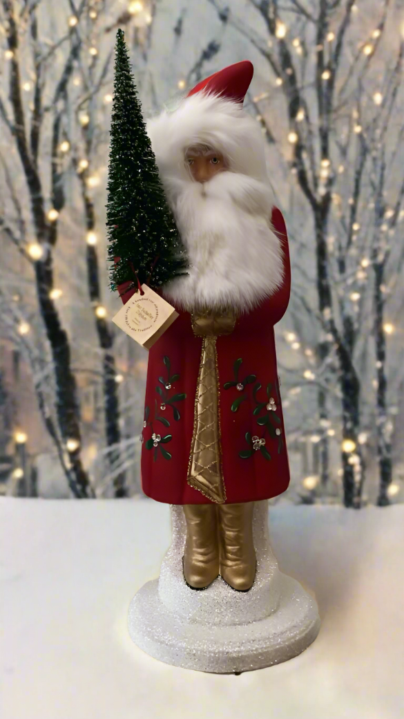 Santa no. 2 - Traditional Red with Gold Trim, and Hand Painted Holly Motif Coat - Ino Schaller