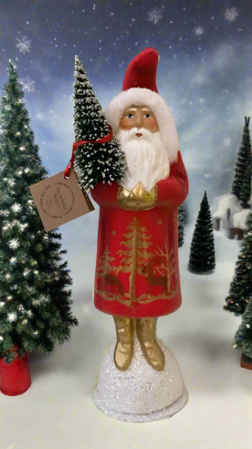 Santa no. 20 - Red Beaded Coat with Gold Trim and with Hand Painted Gold Tree Motif - Ino Schaller