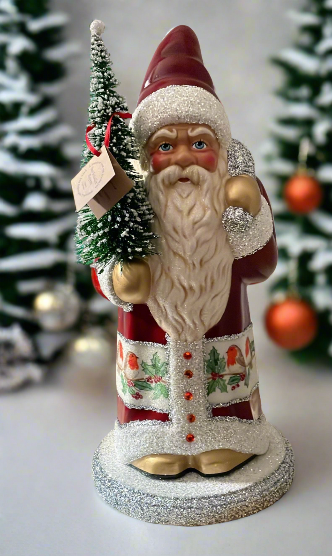 Santa no. 4 - Glossy Red with White Beaded Trim and Hand Painted Coat - Ino Schaller