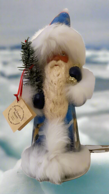 Santa no. 8 - Blue Beaded Coat with Fur Trim, and Hand Painted Penguin Motif