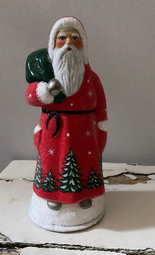 Santa Red Beaded with Hand Painted Tree Motif - Ino Schaller - Bon Ton goods