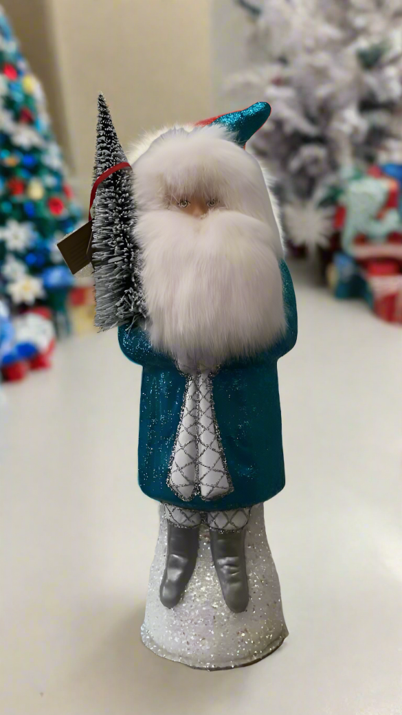 Santa Sponged Glitter  Blue with Silver Trim - Ino Schaller