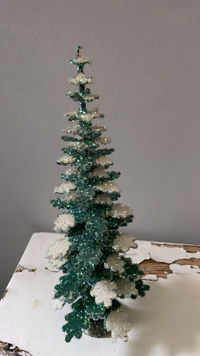 Vintage Glitter Christmas Tree - Green with Frost 30cm - Bon Ton goods