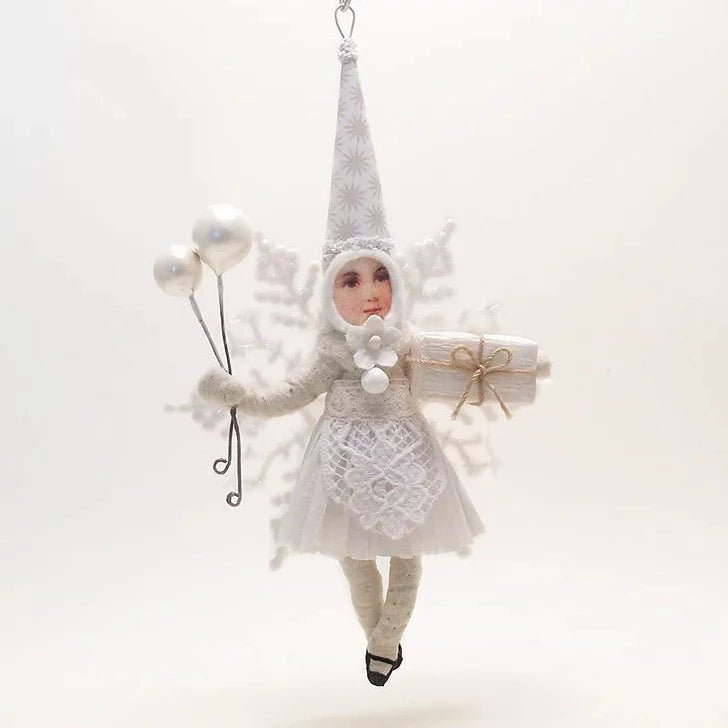 White Snowflake Princess Ornament - Vintage Inspired Spun Cotton - Bon Ton goods