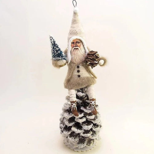 Woodland Pinecone Santa Figure - Vintage Inspired Spun Cotton - Bon Ton goods