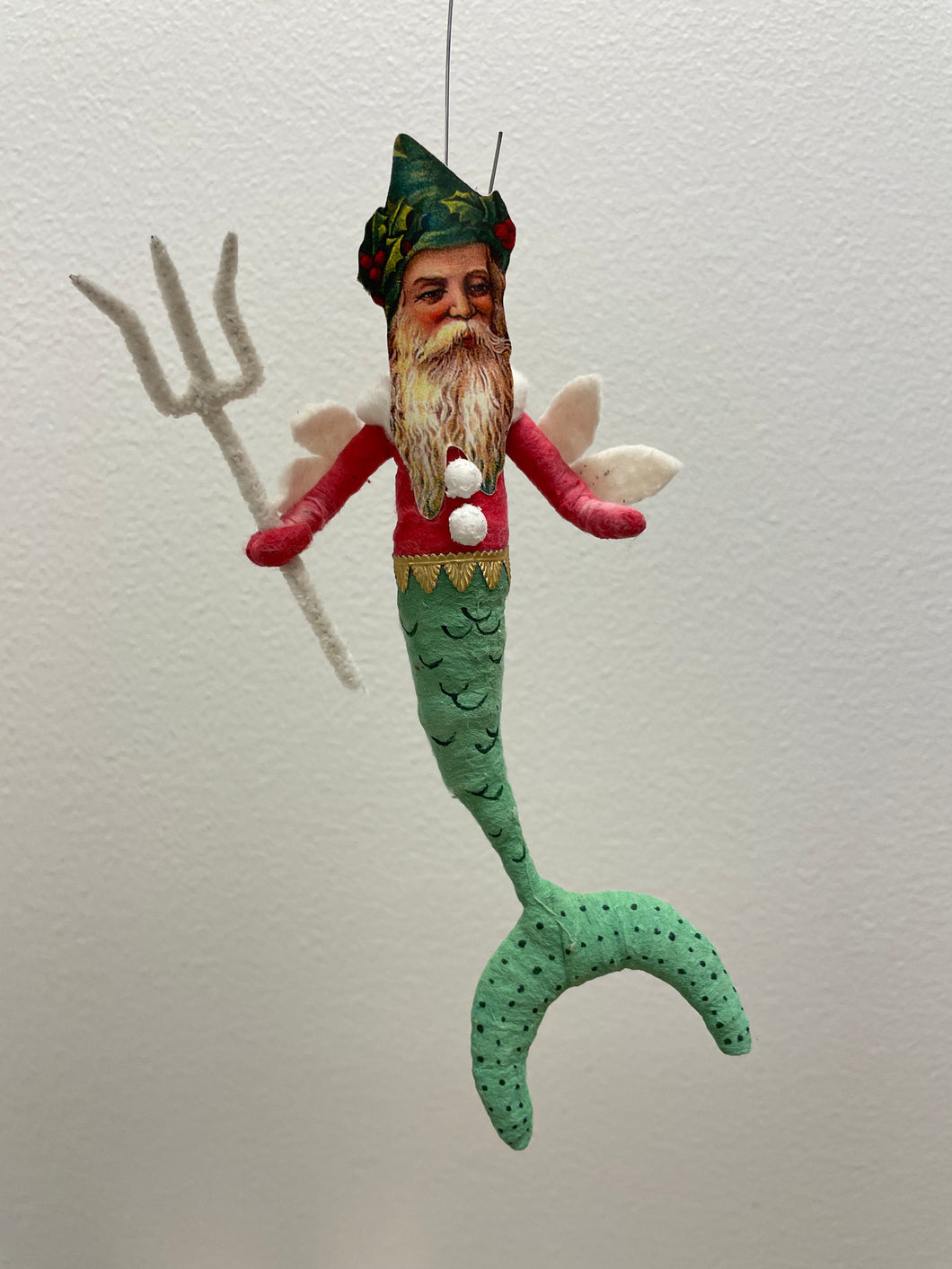 Mermaid Santa Ornament - Vintage Inspired Spun Cotton